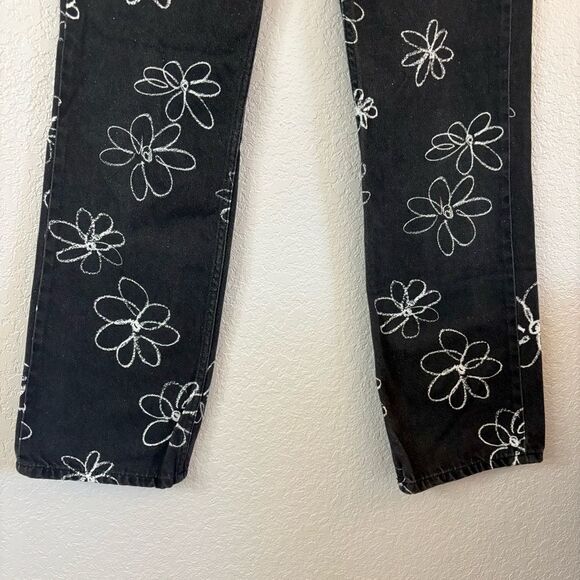 Reformation Black and White Daisy High-Rise Straight Long Jeans Size 27 - Picture 5 of 16